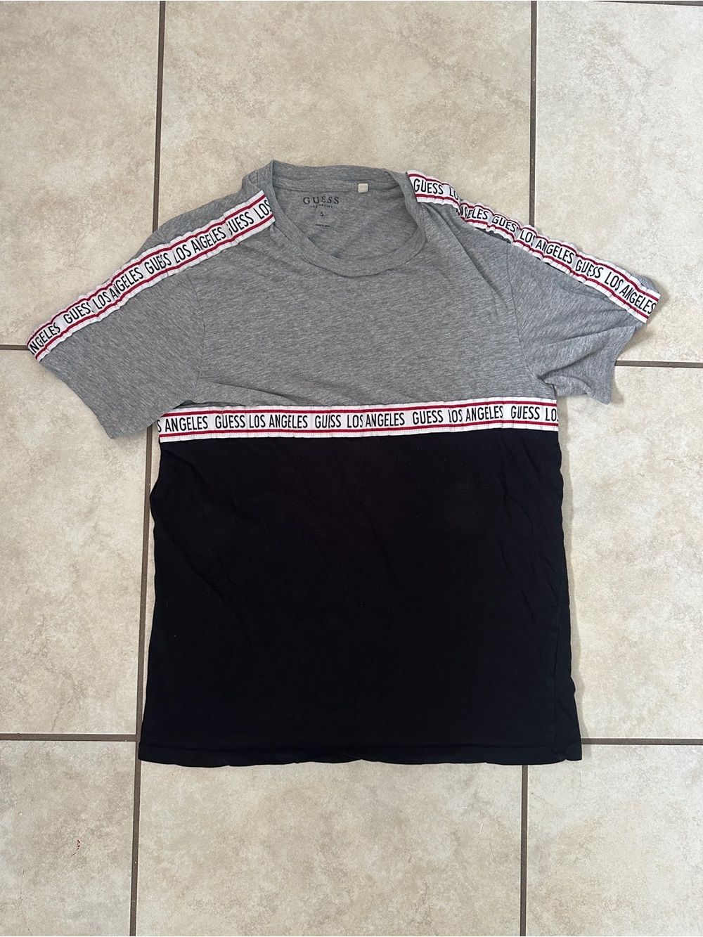 GUESS Grey & Black Colorblock Tee with Logo Tape